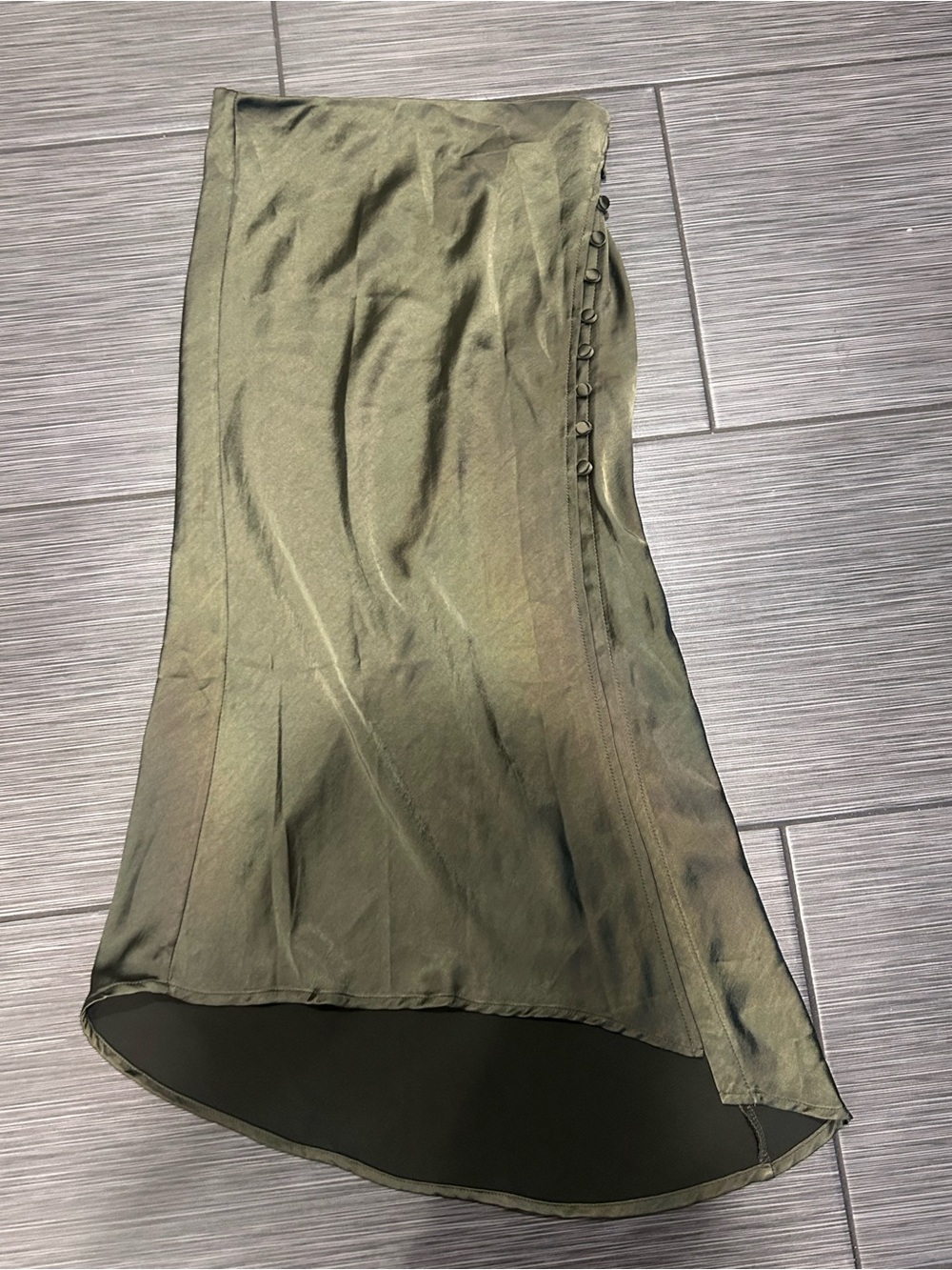 High-Low Satin Skirt in Olive Green